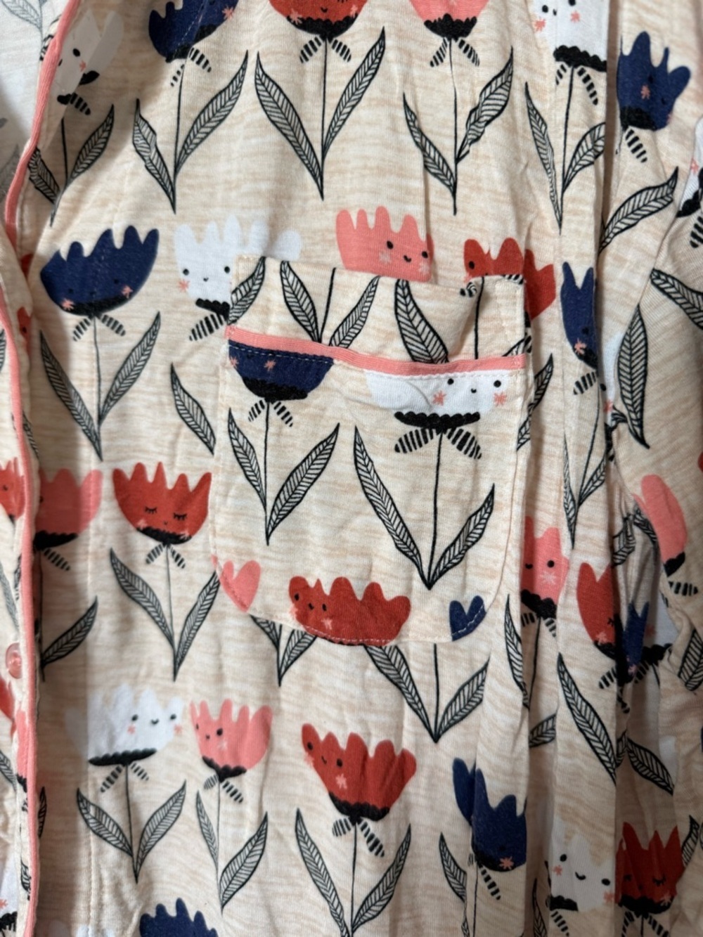 Little Sleepies Beige Nightshirt with Coral & Navy Tulips - Picture 2 of 4